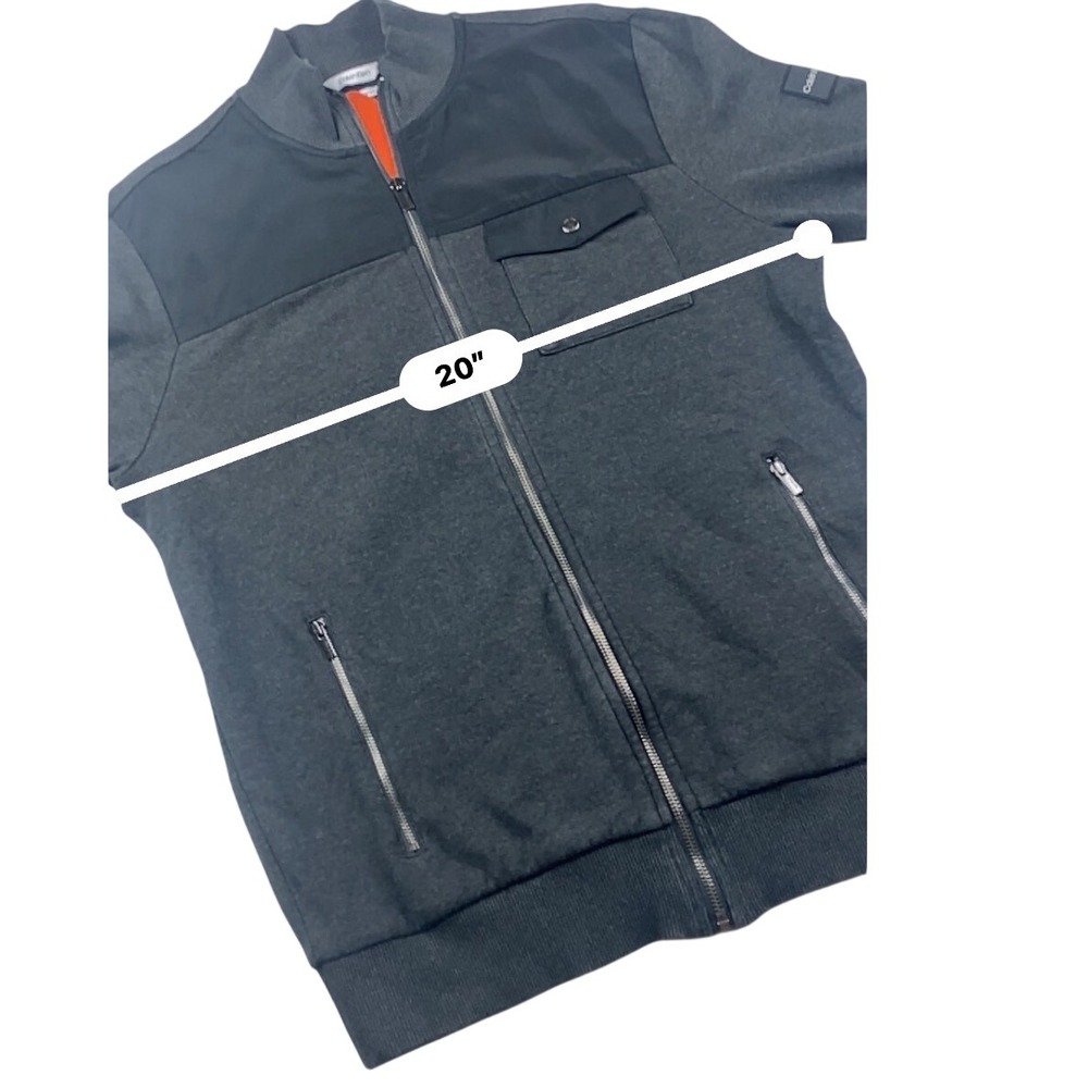 Calvin Klein Mens Tech Jersey Bomber Jacket Grey Full Zip Mixed Media Small